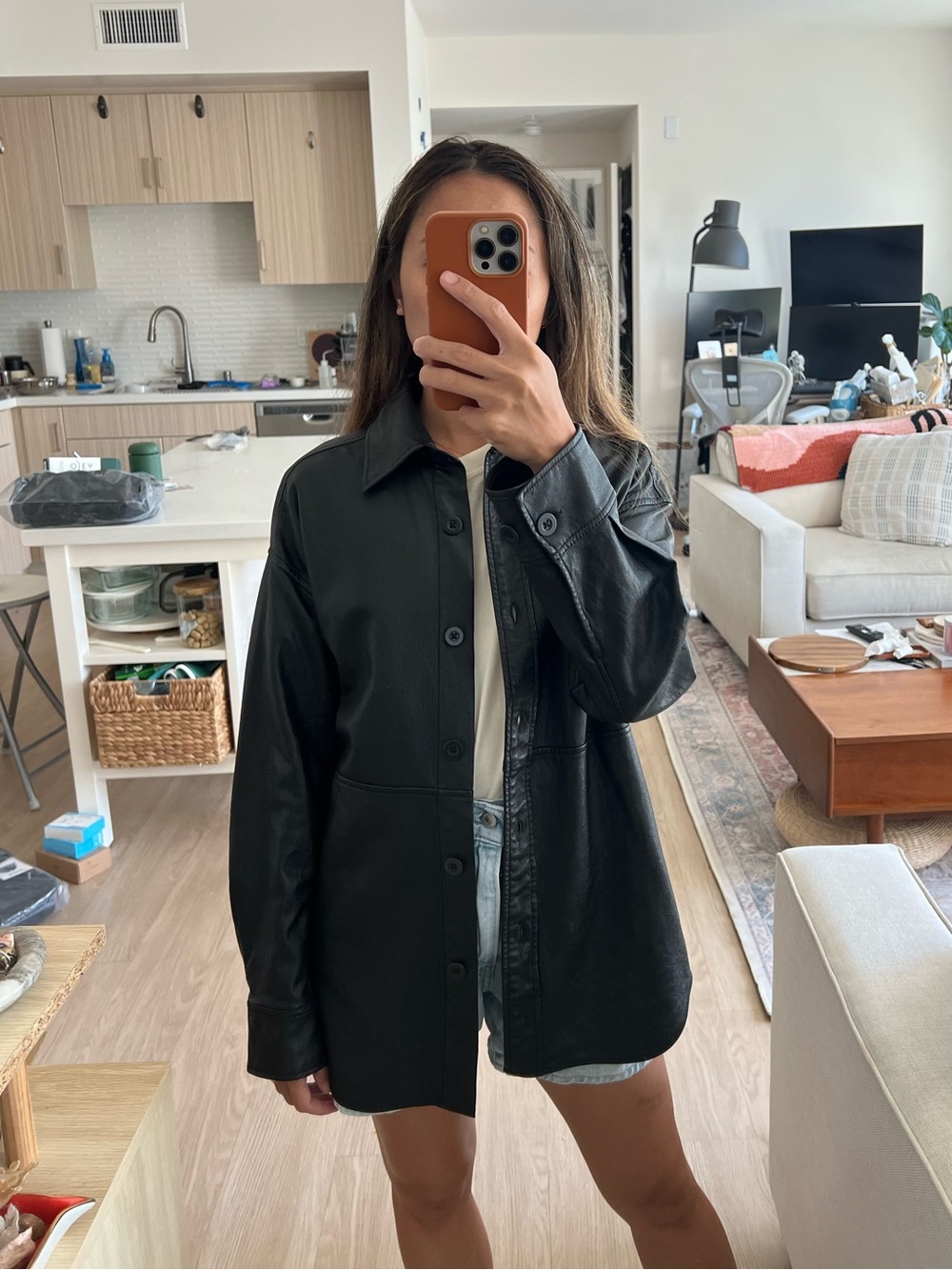 Aritzia Babaton Pelli Black Shirt Faux Leather Jacket